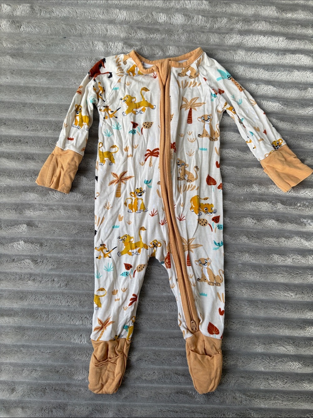 Little Sleepies Cream Lion King Print One-Piece with Tan Trim
